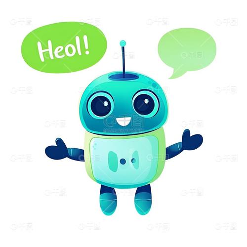 robot卡通简约风蓝色绿色机器人打招呼友好表情插画-